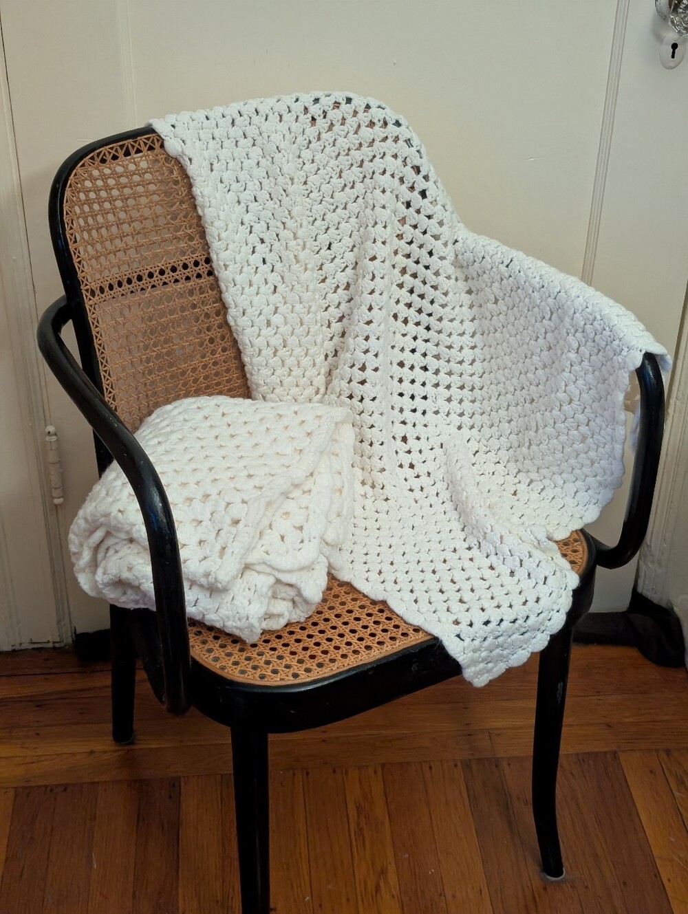 Vintage white hand crochet baby blankets (set of two) with a boho vibe 36x33
